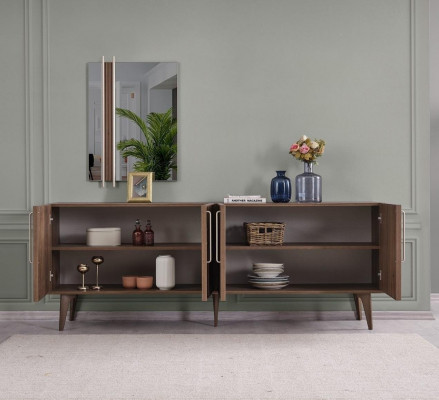Garnituur Sideboard met Spiegel Commode Hout Bruin Eetkamer
