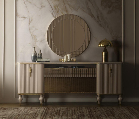 Luxe woonkamerset Moderne dressoir Glas Spiegel Hout Dressoir