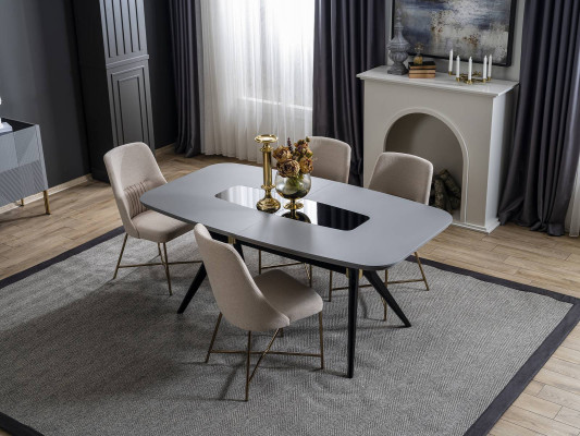 Grijs-witte eetkamermeubels Eettafel Luxe 4x gestoffeerde stoelen Moderne set