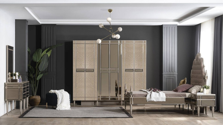 Slaapkamer Compleet bed 2x Nachtkastjes Commode met spiegel 5-delig
