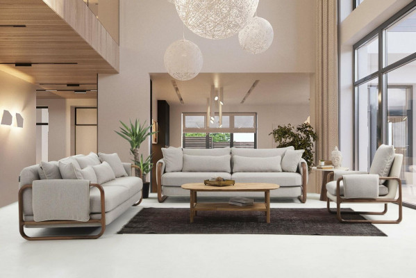 Bankstel 3-zits fauteuil driezits modern stof grijs setontwerp