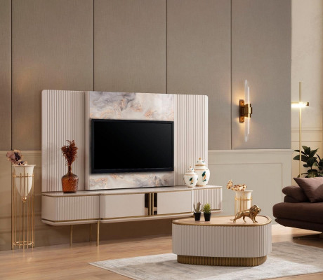 Wit tv-meubel met tv-frame woonkamer design meubelen roestvrijstalen frame