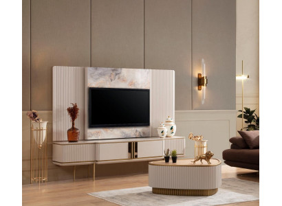 Wit tv-meubel met tv-frame woonkamer design meubelen roestvrijstalen frame