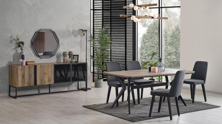 Luxe eetkamerset eetkamer eettafel set 9-delig eetkamer bruin houten tafel
