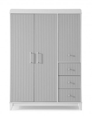 Moderne kinderkamer Luxe kledingkast in grijs met veel opbergruimte.