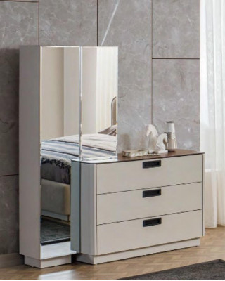 Stijlvolle houten make-uptafel Beige glas Tafel Luxe slaapkamer meubels