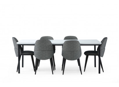 Eetkamer groep Eettafel Stoelen Tafel Hout Set 7delig Grijs Modern Set