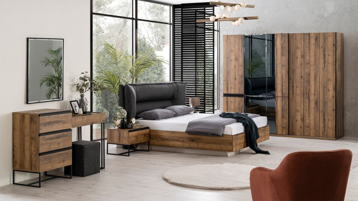 Luxe slaapkamer set tweepersoonsbed hout set 7-delig bruin modern