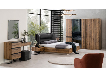 Luxe slaapkamer set tweepersoonsbed hout set 7-delig bruin modern