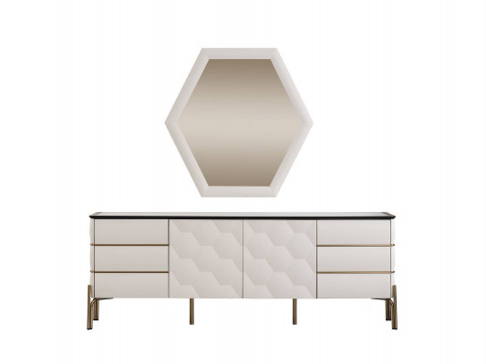 Moderne eetkamer set Ontwerper Wit dressoir Grote spiegel 2-delig