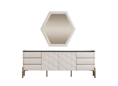 Moderne eetkamer set Ontwerper Wit dressoir Grote spiegel 2-delig
