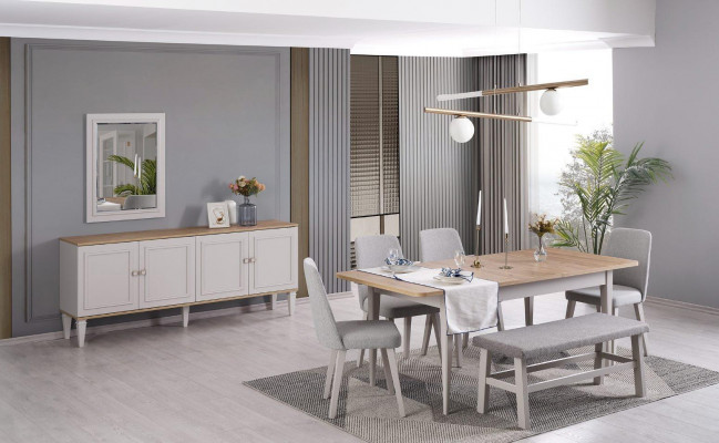 Eetset Eetkamermeubilair Set 8-delig Eetkamer Eettafel Stoelen Hout Grijs