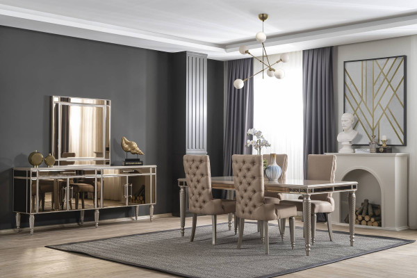 Luxe eetkamer set Eettafel 4x stoelen Hout Textiel Eetkamer set