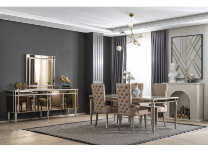 Luxe eetkamer set Eettafel 4x stoelen Hout Textiel Eetkamer set