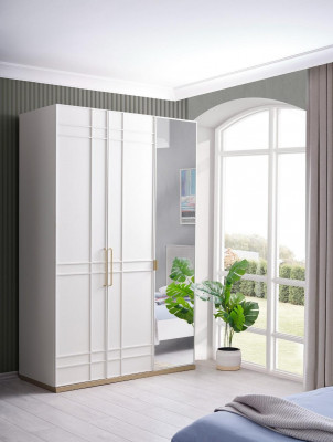 Kledingkast Kasten Houten kast Hout Wit Spiegel Kinderkamer