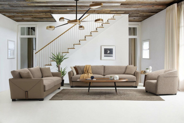 Sofaset 441-zits Fauteuil Vierzitter Modern Stof Beige Set 3-delig