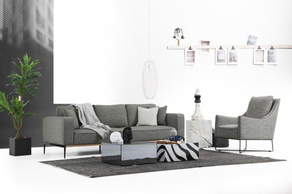 Bankstel 2-zits fauteuil tweezitsstoffen banken modern design grijs