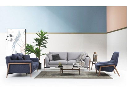 Sofa set 2-zitsbank Modern stof set Blauw Groep Woonkamer