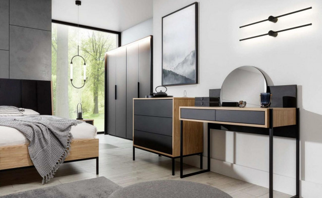 Kaptafel met spiegel zwart kaptafel tafel hout spiegel slaapkamer