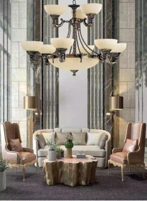 Kroonluchter Plafondlamp Luster Grote Plafondlamp beige glazen lamp
