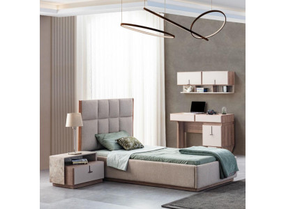 Kinderkamer meubel designer eenpersoonsbed hout nachtkastje bureau 4-delig.