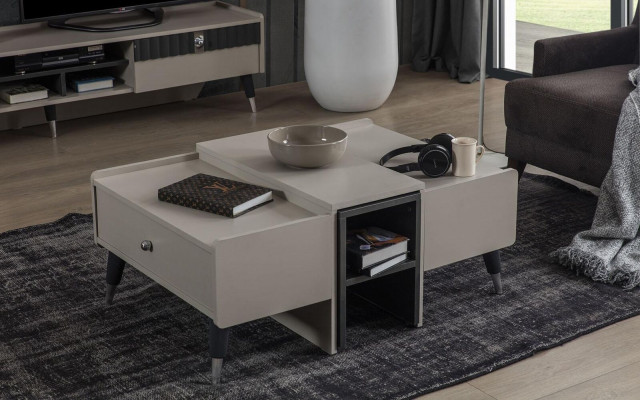 Woonkamer set Designer RTV-standaard Luxe houten planken Salontafel 3-delig Fernsehschrank-Set Designer Luxus-Holzregale Couchtisch 3-teilig