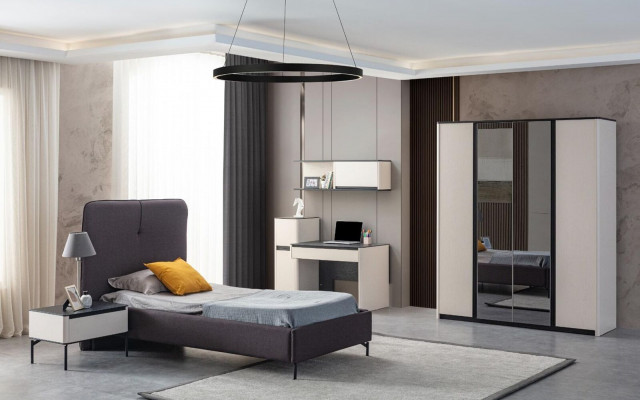 Grijze slaapkamerkast Ontwerperspiegelkast Houten kledingkast