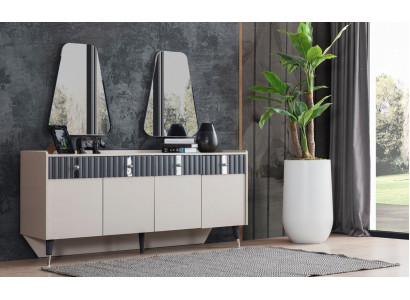 Complete set Designer Beige dressoir Sideboard 2x spiegel 3-delige set.