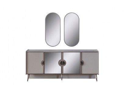 Grijze meubelset Ontwerper 4-deurs dressoir Exclusieve spiegel 3-delige