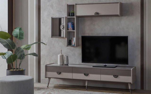 Beige woonkamer dressoir Stevige tv-standaard Laag dressoir Luxe rekken