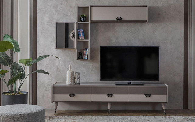 Beige woonkamer dressoir Stevige tv-standaard Laag dressoir Luxe rekken