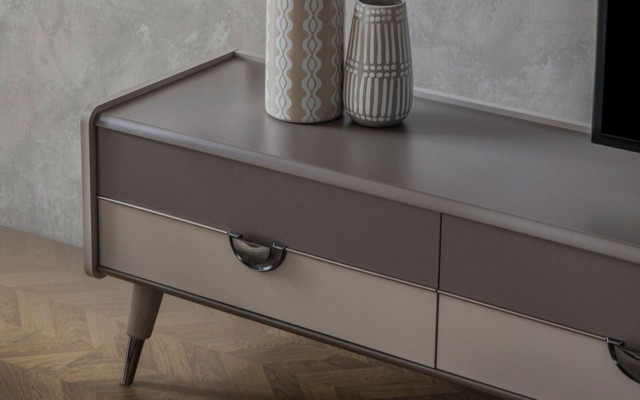 Beige woonkamer dressoir Stevige tv-standaard Laag dressoir Luxe rekken