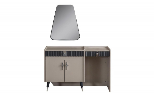 Beige kaptafel houten make-uptafel design console spiegel 2-delig.