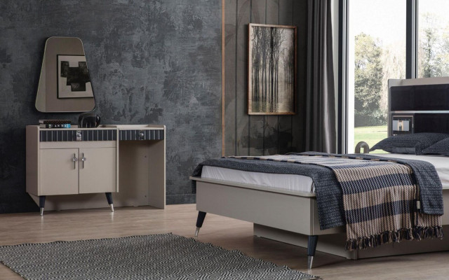 Beige kaptafel houten make-uptafel design console spiegel 2-delig.