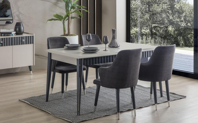 Grijze eettafel Stevige eetkamer Ontwerper Houten tafel Luxe meubels