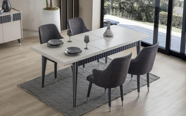 Grijze eettafel Stevige eetkamer Ontwerper Houten tafel Luxe meubels