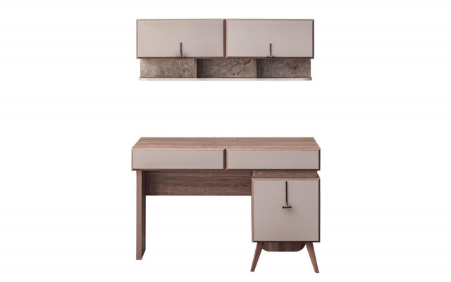 Beige bureau Luxe kantoortafel Wandkast Computertafel Set
