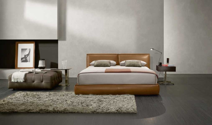 Tweepersoons gestoffeerd bed luxe slaapkamer bedden tweepersoons bedframe bruin meubilair