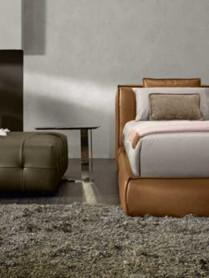 Tweepersoons gestoffeerd bed luxe slaapkamer bedden tweepersoons bedframe bruin meubilair