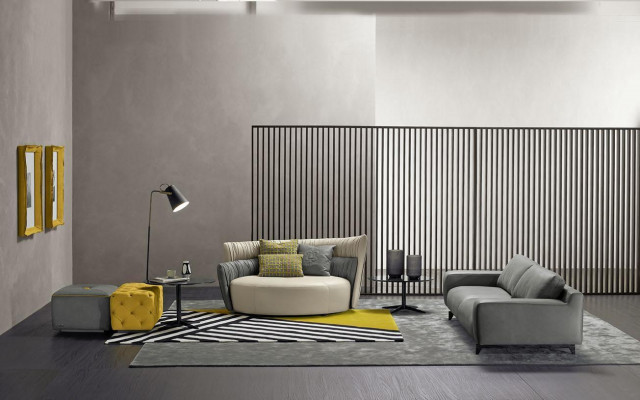 Ronde bank tweezitsbank bank 2-zits designbanken bekleding Prianera zits lederen bank