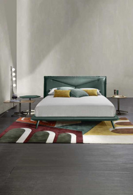 Tweepersoonsbedframe Luxe slaapkamerbed Tweepersoonsbed Hout Groen Leer Bedden Nieuw