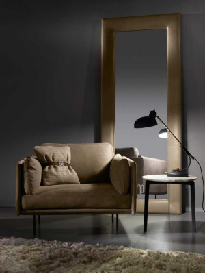 Ontwerp fauteuil Grijs Bekleding Leer Modern Woonkamer Luxe Hout Meubels Relax Nieuw