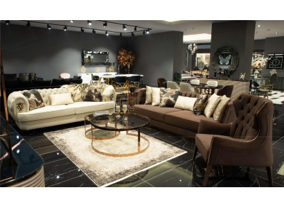 Bankstel driepersoons fauteuil stoffen bank bekleding bruin set banken