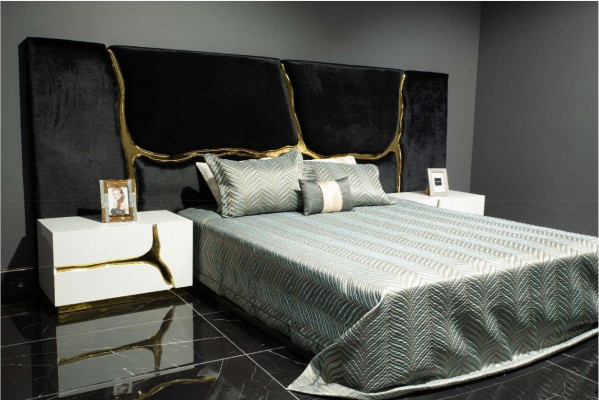 Slaapkamer set Tweepersoonsbed Luxe Bed Nachtkastjes Modern Zwart