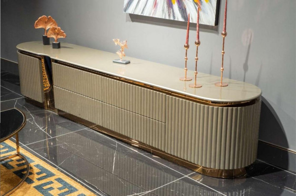 Sideboard RTV Lowboard TV-standaard Beige Hout Ontwerptafel Woonkamer