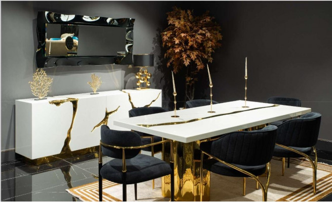 Eetkamer meubels Eethoek Luxe Eettafel Stoelen Wit 9-delig Hout