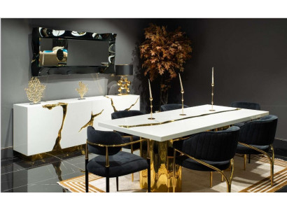 Eetkamer meubels Eethoek Luxe Eettafel Stoelen Wit 9-delig Hout