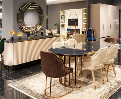 Eetgroep Eethoek Eettafel Stoelen Beige Set 9dlg Luxe Houten Eetkamer