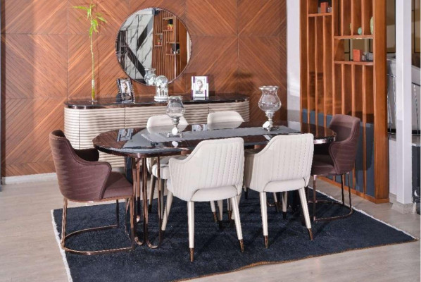 Eetkamer Eetgroep Eethoek Luxe Eettafel Stoelen Beige Set 9-delig Hout