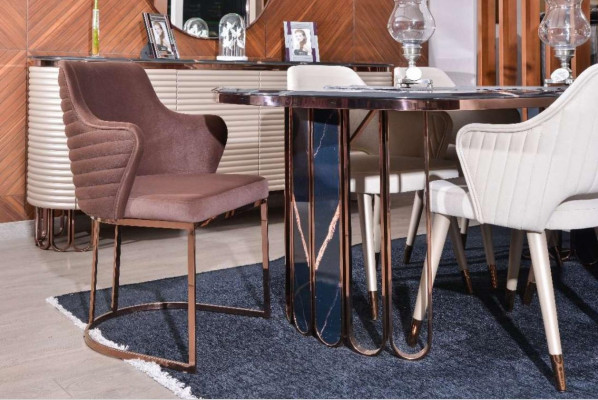 Eetkamer Eetgroep Eethoek Luxe Eettafel Stoelen Beige Set 9-delig Hout